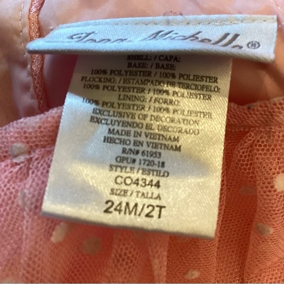 Jona Michelle 2T Pink Tulle Tiered Swiss Dot‎ Dress with Ribbon Bow Waist FLAW - Picture 7 of 9